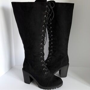 Torrid Black Lace-Up Heeled High Boots Size 10WW